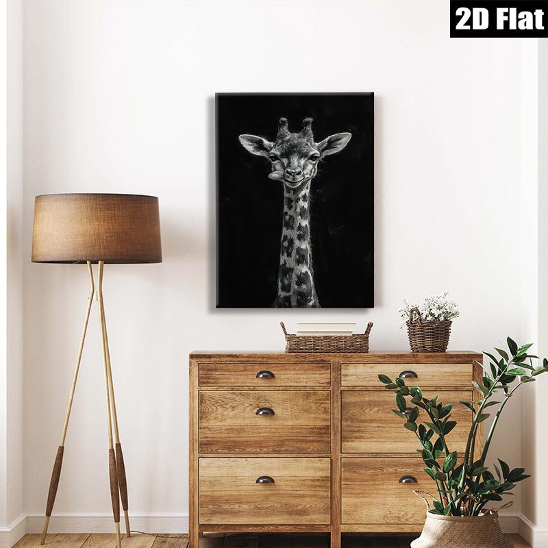 2D flat 1pc Whimsical Giraffe Portrait Wall Art Modern Farmhouse Decor Living Room Bedroom Gallery Wrapped Canvas Prints Teal Blue Gold Accents