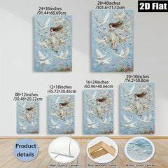 2D flat 1pc Whimsical Girl Surrounded by Soaring White Birds Floral Fantasy Wall Art Bedroom Living Room Decor Modern Farmhouse Style Canvas Prints Ready to Hang