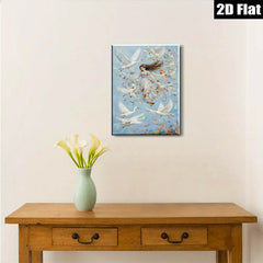 2D flat 1pc Whimsical Girl Surrounded by Soaring White Birds Floral Fantasy Wall Art Bedroom Living Room Decor Modern Farmhouse Style Canvas Prints Ready to Hang