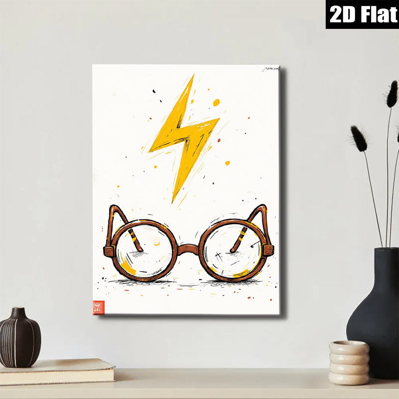 2D flat 1pc Whimsical Glasses Lightning Bolt Wall Art Decor Kids Room Playroom Nursery Modern Farmhouse Gallery Wrapped Canvas Prints Chic Home Decor