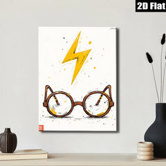 2D flat 1pc Whimsical Glasses Lightning Bolt Wall Art Decor Kids Room Playroom Nursery Modern Farmhouse Gallery Wrapped Canvas Prints Chic Home Decor