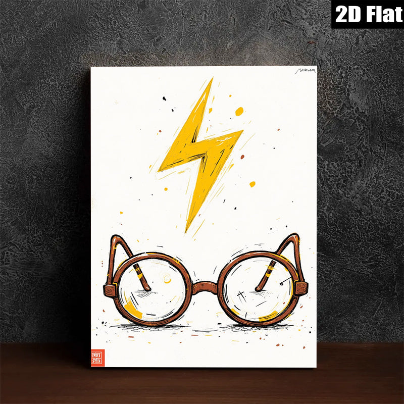 2D flat 1pc Whimsical Glasses Lightning Bolt Wall Art Decor Kids Room Playroom Nursery Modern Farmhouse Gallery Wrapped Canvas Prints Chic Home Decor