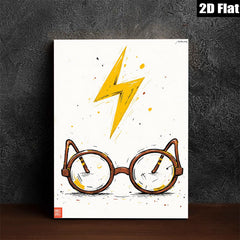 2D flat 1pc Whimsical Glasses Lightning Bolt Wall Art Decor Kids Room Playroom Nursery Modern Farmhouse Gallery Wrapped Canvas Prints Chic Home Decor