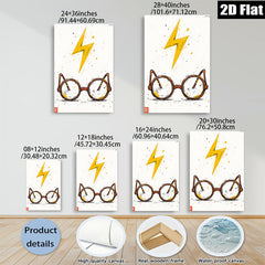 2D flat 1pc Whimsical Glasses Lightning Bolt Wall Art Decor Kids Room Playroom Nursery Modern Farmhouse Gallery Wrapped Canvas Prints Chic Home Decor