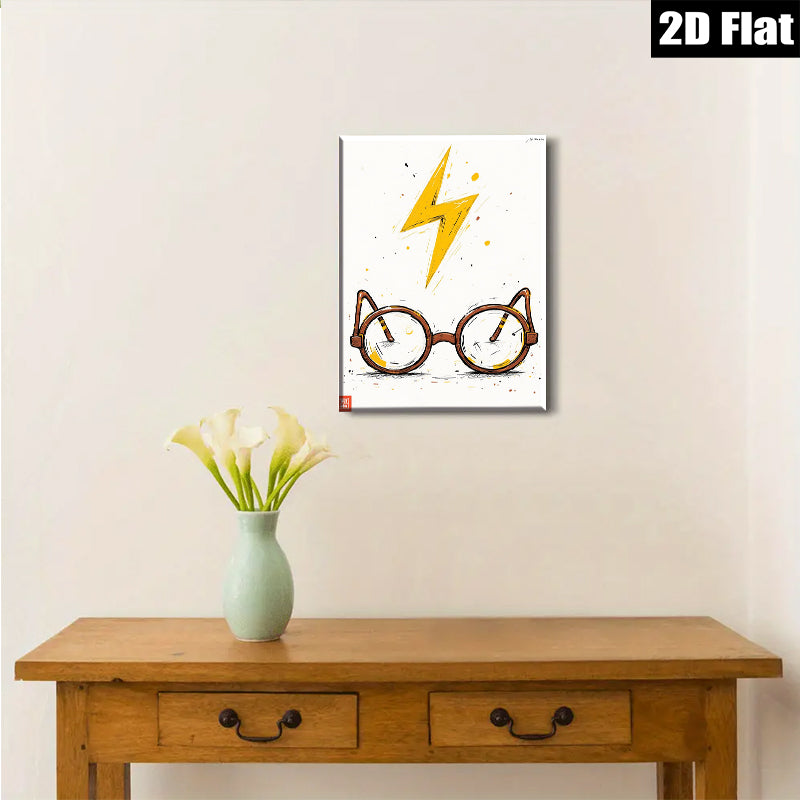 2D flat 1pc Whimsical Glasses Lightning Bolt Wall Art Decor Kids Room Playroom Nursery Modern Farmhouse Gallery Wrapped Canvas Prints Chic Home Decor
