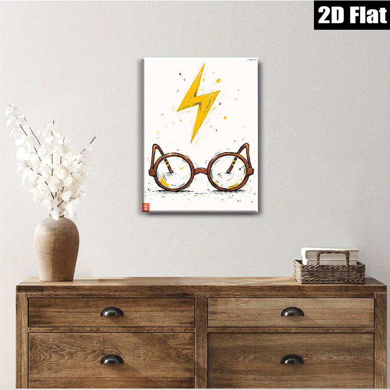 2D flat 1pc Whimsical Glasses Lightning Bolt Wall Art Decor Kids Room Playroom Nursery Modern Farmhouse Gallery Wrapped Canvas Prints Chic Home Decor