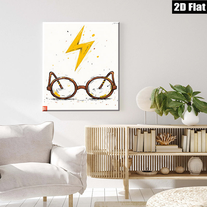 2D flat 1pc Whimsical Glasses Lightning Bolt Wall Art Decor Kids Room Playroom Nursery Modern Farmhouse Gallery Wrapped Canvas Prints Chic Home Decor