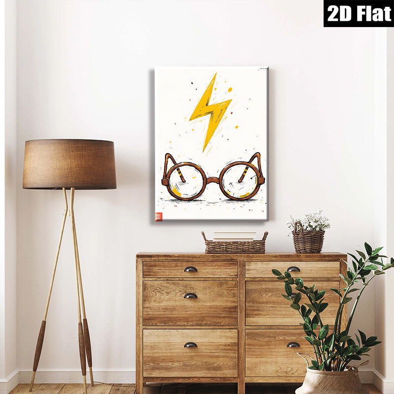 2D flat 1pc Whimsical Glasses Lightning Bolt Wall Art Decor Kids Room Playroom Nursery Modern Farmhouse Gallery Wrapped Canvas Prints Chic Home Decor