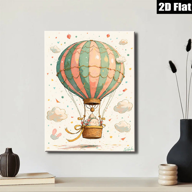 2D flat 1pc Whimsical Hot Air Balloon Nursery Wall Art Decor Kids Room Playroom Canvas Print Home Decorations Modern Farmhouse Style Cozy Living Room