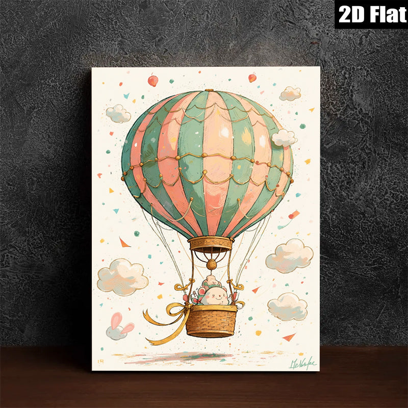 2D flat 1pc Whimsical Hot Air Balloon Nursery Wall Art Decor Kids Room Playroom Canvas Print Home Decorations Modern Farmhouse Style Cozy Living Room