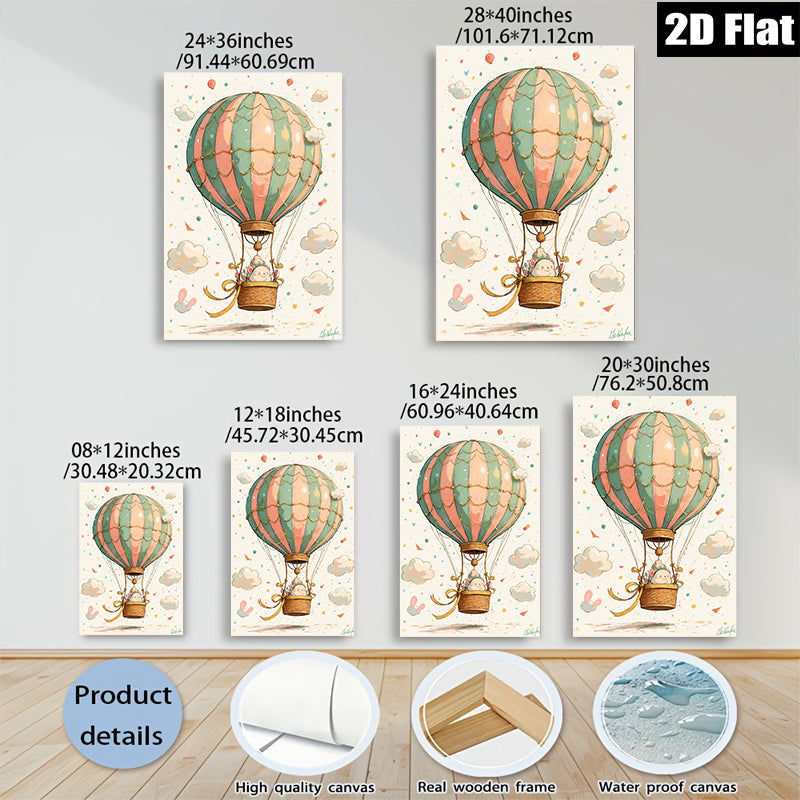 2D flat 1pc Whimsical Hot Air Balloon Nursery Wall Art Decor Kids Room Playroom Canvas Print Home Decorations Modern Farmhouse Style Cozy Living Room