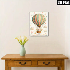 2D flat 1pc Whimsical Hot Air Balloon Nursery Wall Art Decor Kids Room Playroom Canvas Print Home Decorations Modern Farmhouse Style Cozy Living Room