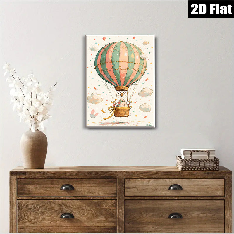 2D flat 1pc Whimsical Hot Air Balloon Nursery Wall Art Decor Kids Room Playroom Canvas Print Home Decorations Modern Farmhouse Style Cozy Living Room