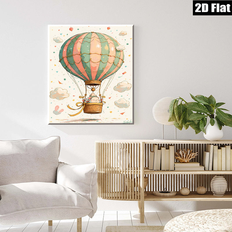 2D flat 1pc Whimsical Hot Air Balloon Nursery Wall Art Decor Kids Room Playroom Canvas Print Home Decorations Modern Farmhouse Style Cozy Living Room