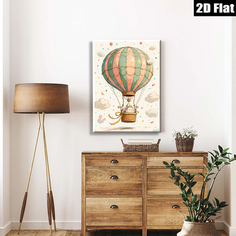 2D flat 1pc Whimsical Hot Air Balloon Nursery Wall Art Decor Kids Room Playroom Canvas Print Home Decorations Modern Farmhouse Style Cozy Living Room