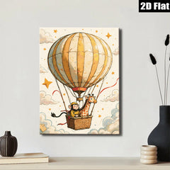 2D flat 1pc Whimsical Monkey Giraffe Hot Air Balloon Ride Kids Room Nursery Decor Wall Art Canvas Print Modern Farmhouse Living Room Decor Gift Idea