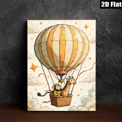 2D flat 1pc Whimsical Monkey Giraffe Hot Air Balloon Ride Kids Room Nursery Decor Wall Art Canvas Print Modern Farmhouse Living Room Decor Gift Idea