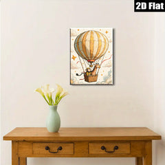 2D flat 1pc Whimsical Monkey Giraffe Hot Air Balloon Ride Kids Room Nursery Decor Wall Art Canvas Print Modern Farmhouse Living Room Decor Gift Idea