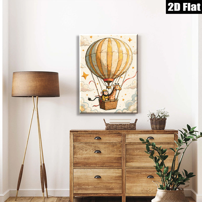 2D flat 1pc Whimsical Monkey Giraffe Hot Air Balloon Ride Kids Room Nursery Decor Wall Art Canvas Print Modern Farmhouse Living Room Decor Gift Idea