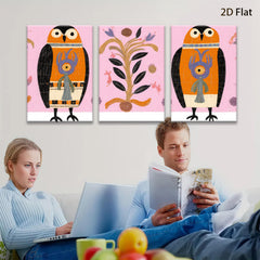 2D flat 1pc Whimsical Owl Pair Botanical Illustration Gallery Wall Art Decor Living Room Bedroom Modern Farmhouse Style Colorful Accent Piece