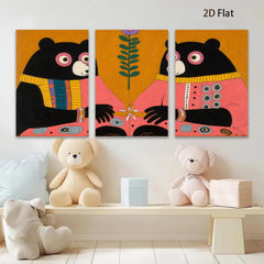 2D flat 1pc Whimsical Pink Sweater Bears Floral Centerpiece Charming Farmhouse Wall Decor Gallery Wrapped Canvas Print Modern Living Room Bedroom Decor