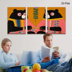 2D flat 1pc Whimsical Pink Sweater Bears Floral Centerpiece Charming Farmhouse Wall Decor Gallery Wrapped Canvas Print Modern Living Room Bedroom Decor