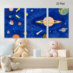 2D flat 1pc Whimsical Planet Space Art Kids Room Decor Nursery Wall Art Modern Minimalist Aesthetic Gallery Wrapped Canvas Print