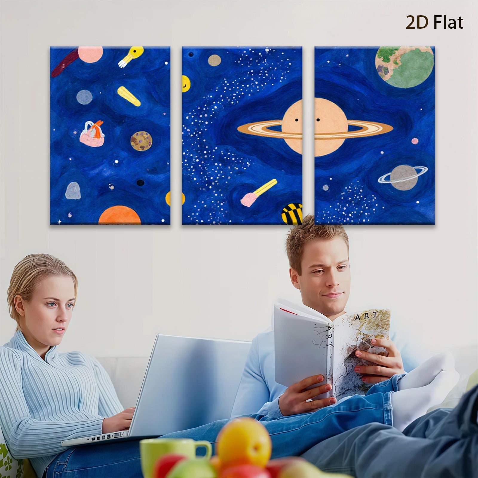 2D flat 1pc Whimsical Planet Space Art Kids Room Decor Nursery Wall Art Modern Minimalist Aesthetic Gallery Wrapped Canvas Print