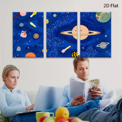 2D flat 1pc Whimsical Planet Space Art Kids Room Decor Nursery Wall Art Modern Minimalist Aesthetic Gallery Wrapped Canvas Print