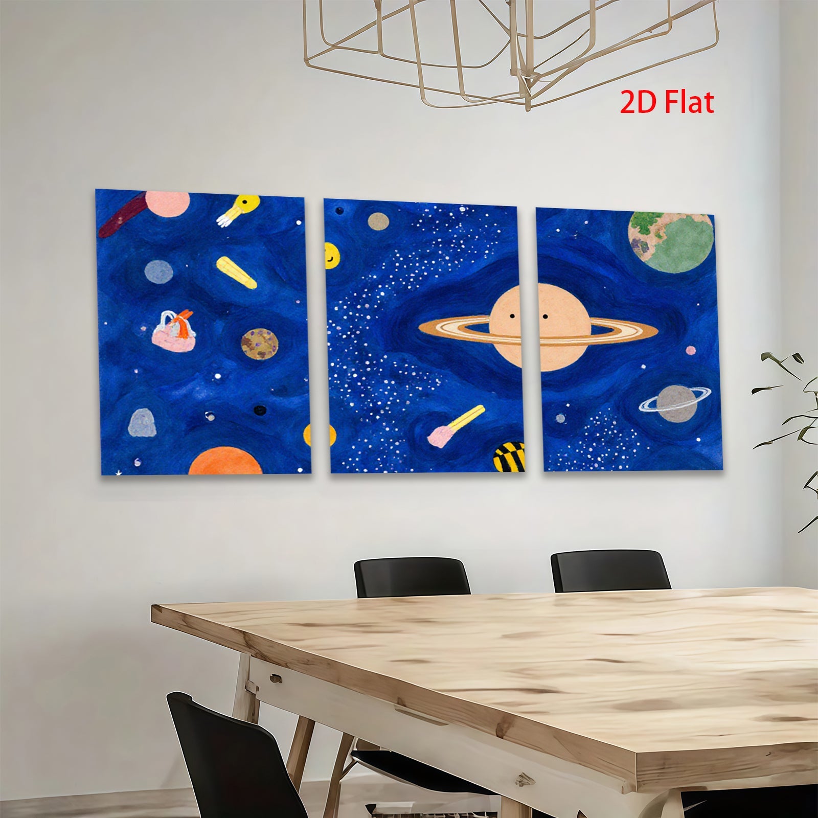 2D flat 1pc Whimsical Planet Space Art Kids Room Decor Nursery Wall Art Modern Minimalist Aesthetic Gallery Wrapped Canvas Print