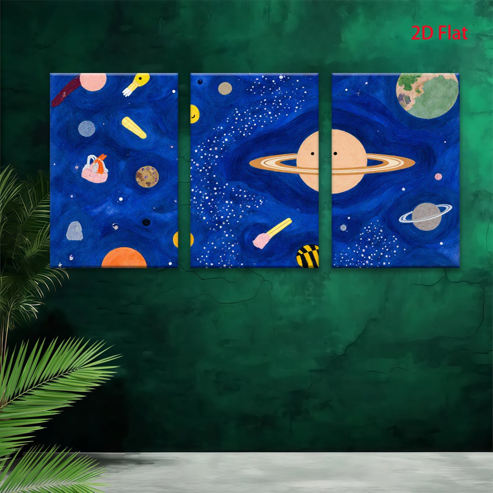 2D flat 1pc Whimsical Planet Space Art Kids Room Decor Nursery Wall Art Modern Minimalist Aesthetic Gallery Wrapped Canvas Print