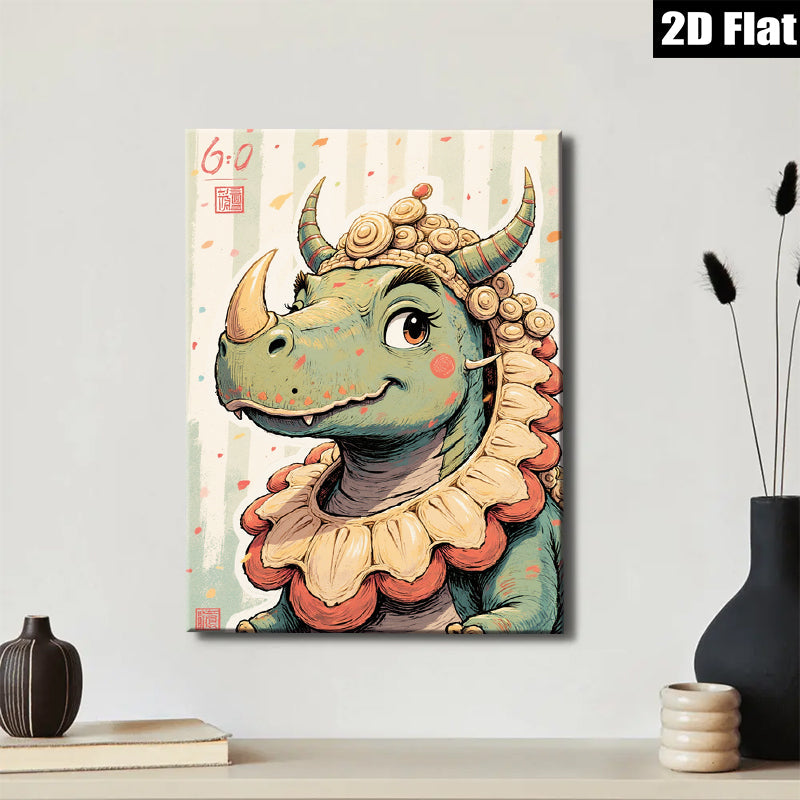 2D flat 1pc Whimsical Rhino Portrait Playful Animal Wall Art Kids Room Nursery Decor Modern Farmhouse Living Room Gallery Wrapped Canvas Prints