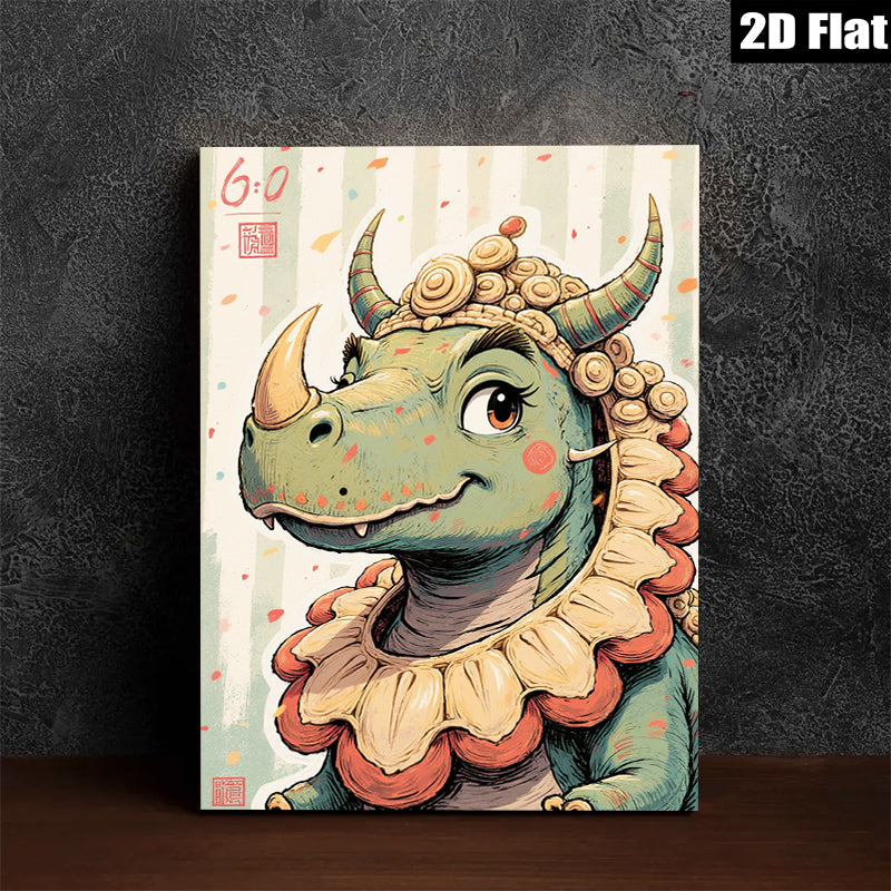 2D flat 1pc Whimsical Rhino Portrait Playful Animal Wall Art Kids Room Nursery Decor Modern Farmhouse Living Room Gallery Wrapped Canvas Prints