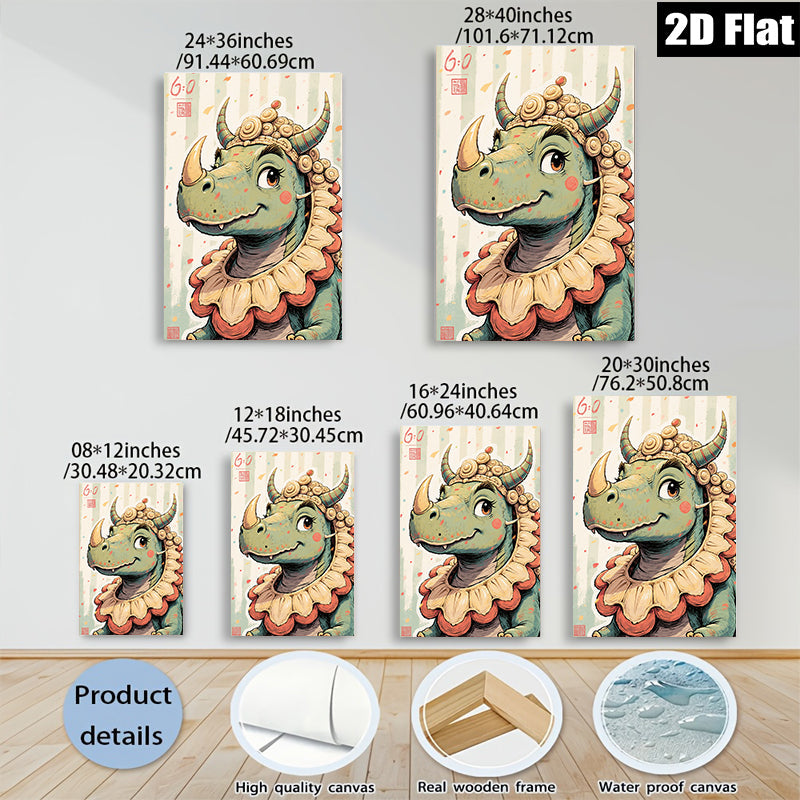 2D flat 1pc Whimsical Rhino Portrait Playful Animal Wall Art Kids Room Nursery Decor Modern Farmhouse Living Room Gallery Wrapped Canvas Prints