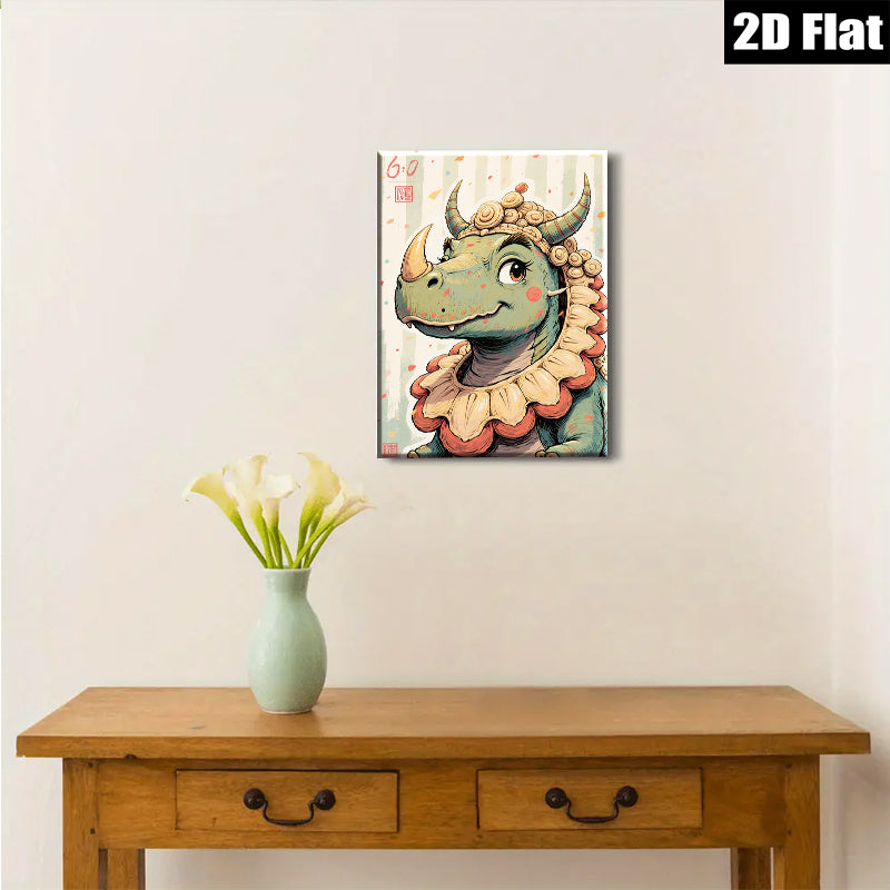 2D flat 1pc Whimsical Rhino Portrait Playful Animal Wall Art Kids Room Nursery Decor Modern Farmhouse Living Room Gallery Wrapped Canvas Prints