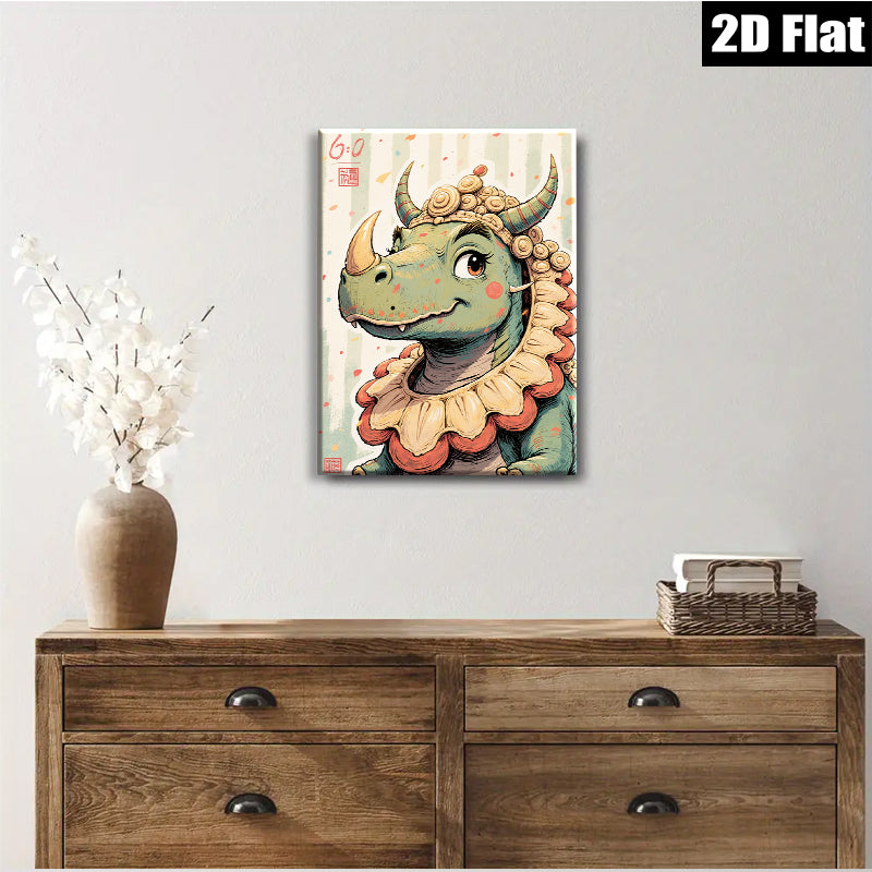 2D flat 1pc Whimsical Rhino Portrait Playful Animal Wall Art Kids Room Nursery Decor Modern Farmhouse Living Room Gallery Wrapped Canvas Prints