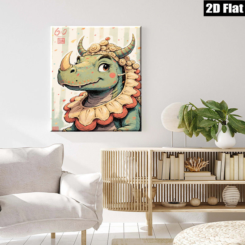 2D flat 1pc Whimsical Rhino Portrait Playful Animal Wall Art Kids Room Nursery Decor Modern Farmhouse Living Room Gallery Wrapped Canvas Prints