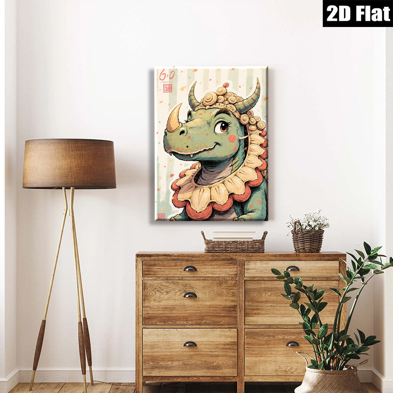 2D flat 1pc Whimsical Rhino Portrait Playful Animal Wall Art Kids Room Nursery Decor Modern Farmhouse Living Room Gallery Wrapped Canvas Prints