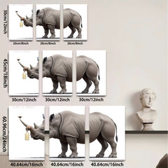 2D flat 1pc Whimsical Rhino with Drink Farmhouse Wall Art for Living Room Bedroom Decor Modern Canvas Prints Animal Paintings Coastal Style