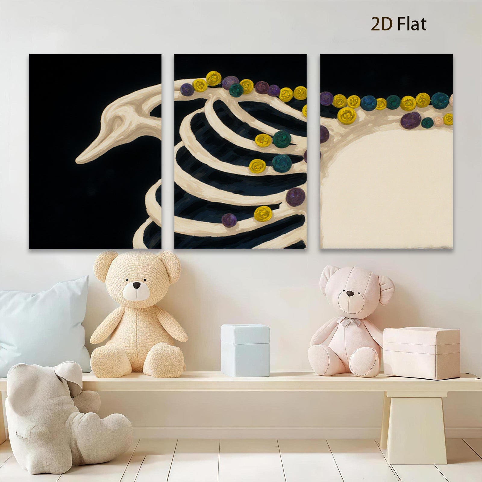 2D flat 1pc Whimsical Ribcage Floral Botanical Wall Art Decor Living Room Bedroom Gallery Wrapped Canvas Prints Modern Farmhouse Style Chic Home Accents