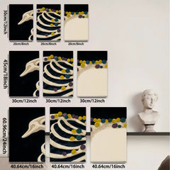 2D flat 1pc Whimsical Ribcage Floral Botanical Wall Art Decor Living Room Bedroom Gallery Wrapped Canvas Prints Modern Farmhouse Style Chic Home Accents