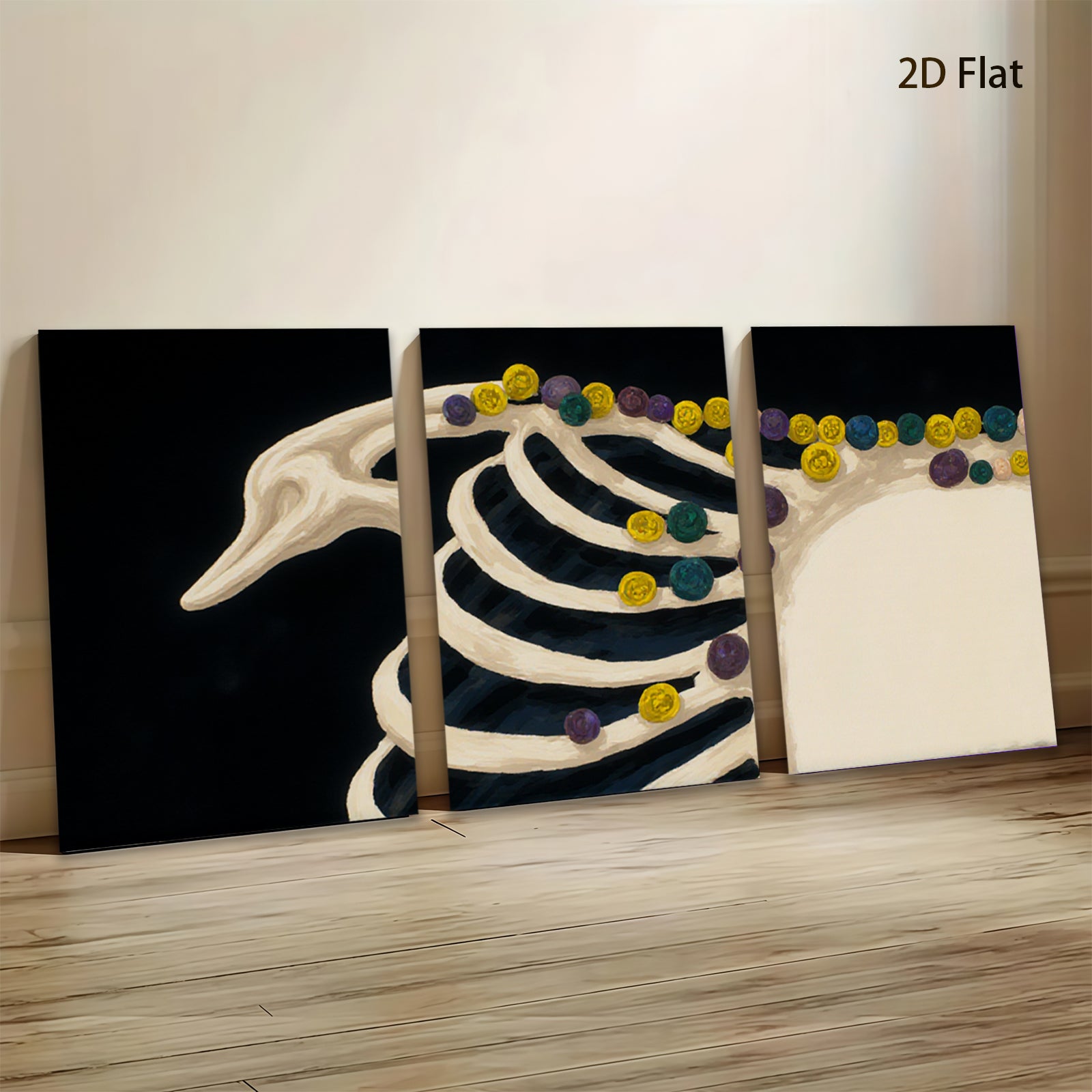 2D flat 1pc Whimsical Ribcage Floral Botanical Wall Art Decor Living Room Bedroom Gallery Wrapped Canvas Prints Modern Farmhouse Style Chic Home Accents