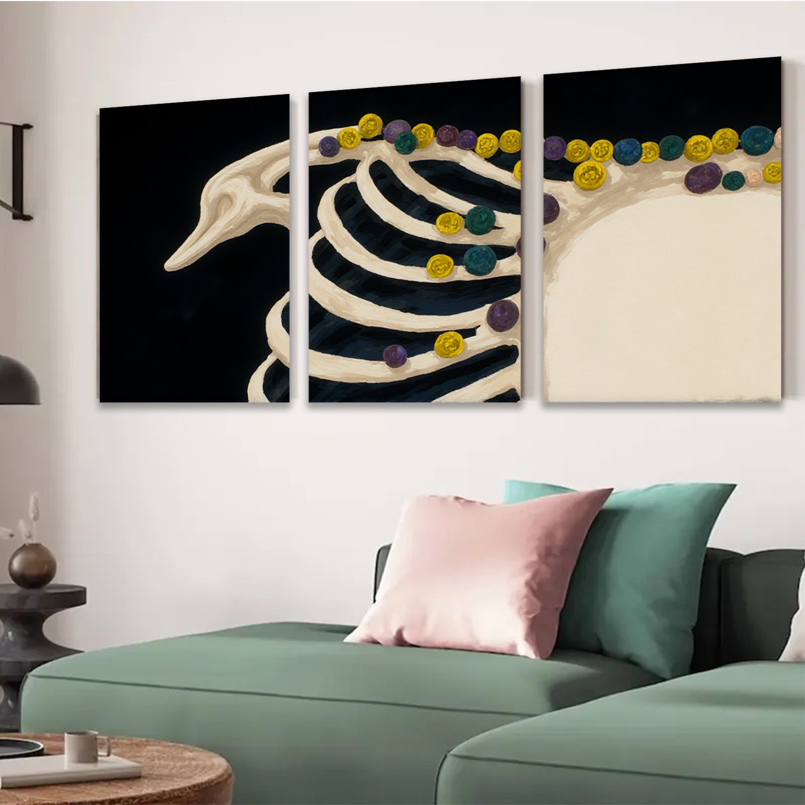 2D flat 1pc Whimsical Ribcage Floral Botanical Wall Art Decor Living Room Bedroom Gallery Wrapped Canvas Prints Modern Farmhouse Style Chic Home Accents