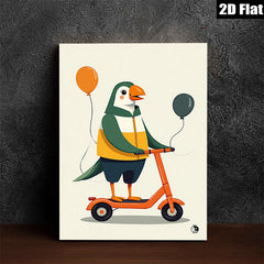 2D flat 1pc Whimsical Scooter Bird Wall Art Prints Modern Farmhouse Decor Kids Room Playroom Gallery Wrapped Canvas Prints Ready to Hang Coastal Beach Theme