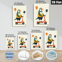 2D flat 1pc Whimsical Scooter Bird Wall Art Prints Modern Farmhouse Decor Kids Room Playroom Gallery Wrapped Canvas Prints Ready to Hang Coastal Beach Theme