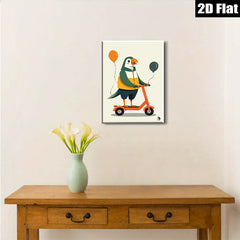 2D flat 1pc Whimsical Scooter Bird Wall Art Prints Modern Farmhouse Decor Kids Room Playroom Gallery Wrapped Canvas Prints Ready to Hang Coastal Beach Theme