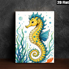 2D flat 1pc Whimsical Seahorse Ocean Wall Art Coastal Decor Bathroom Kids Room Nursery Playroom Gallery Wrapped Canvas Print Ready To Hang Modern Farmhouse