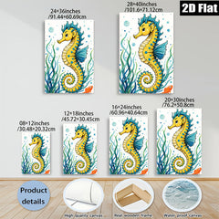 2D flat 1pc Whimsical Seahorse Ocean Wall Art Coastal Decor Bathroom Kids Room Nursery Playroom Gallery Wrapped Canvas Print Ready To Hang Modern Farmhouse