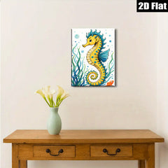 2D flat 1pc Whimsical Seahorse Ocean Wall Art Coastal Decor Bathroom Kids Room Nursery Playroom Gallery Wrapped Canvas Print Ready To Hang Modern Farmhouse