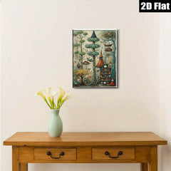 2D flat 1pc Whimsical Storybook Tower Garden Fantasy Landscape Wall Art Decor for Living Room Bedroom Office Gallery Wrapped Canvas Prints Modern Farmhouse Style